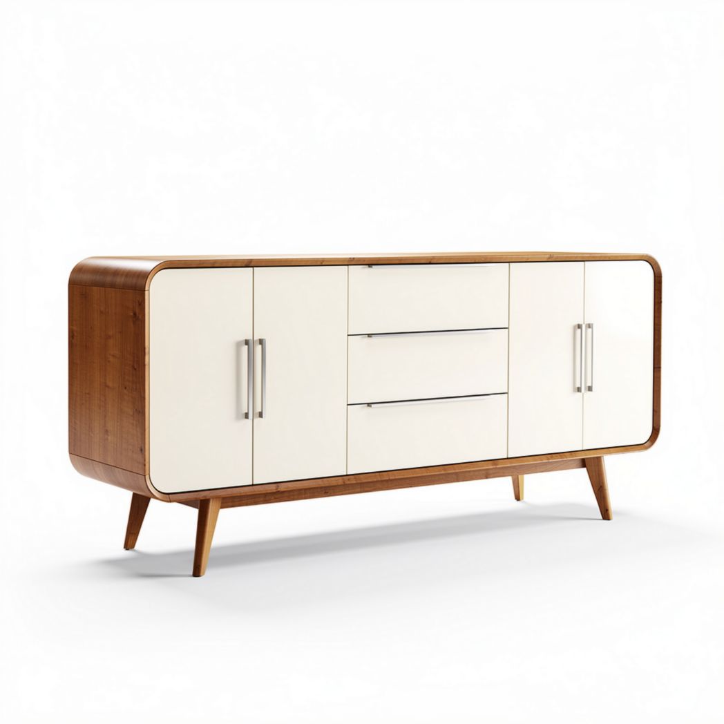 Dressoir van bamboe en MDF in naturel en wit met afmetingen 160 x 40 x 75cm
