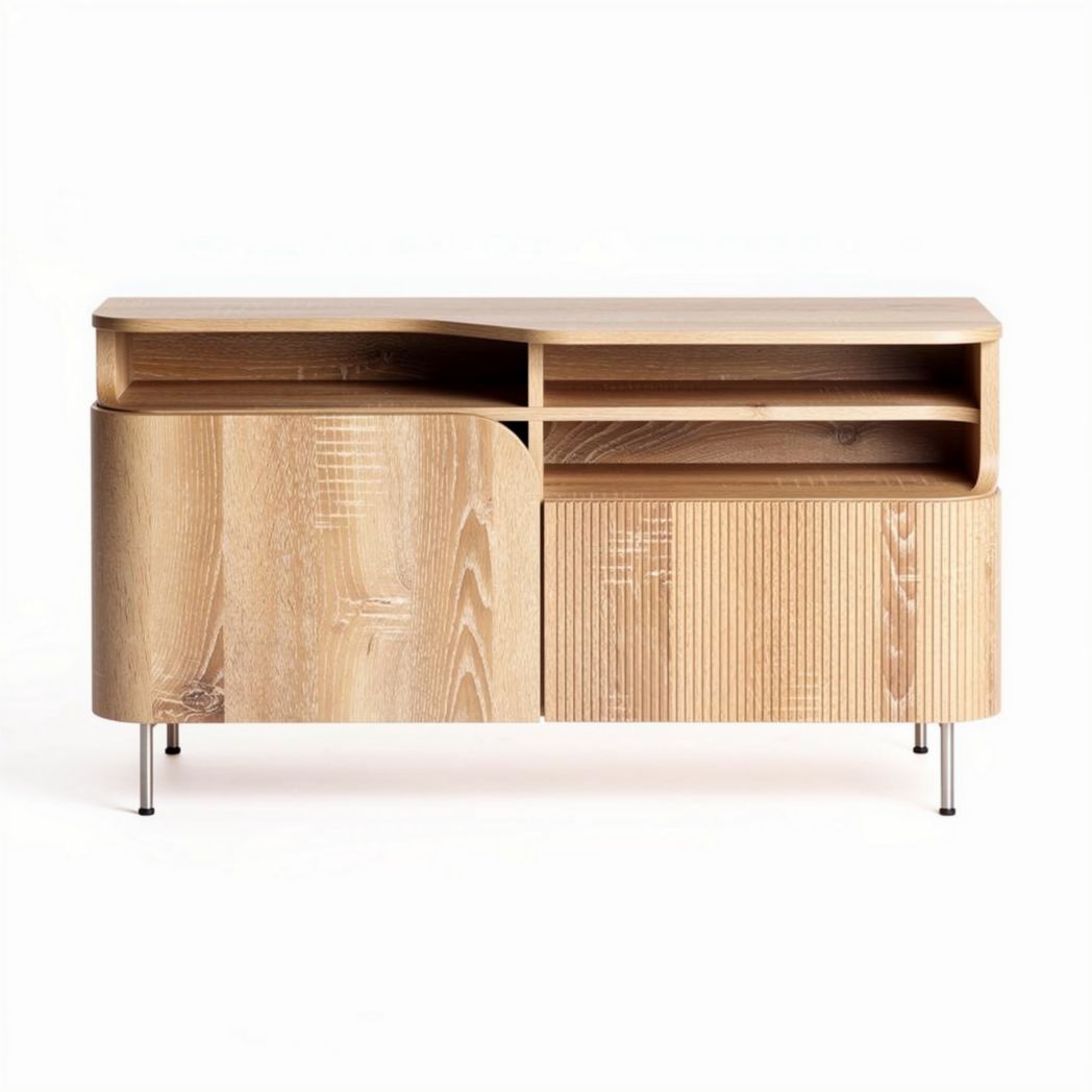 Houten tv-meubel met open vakken en deuren lichtbruin 120 x 40 x 70cm