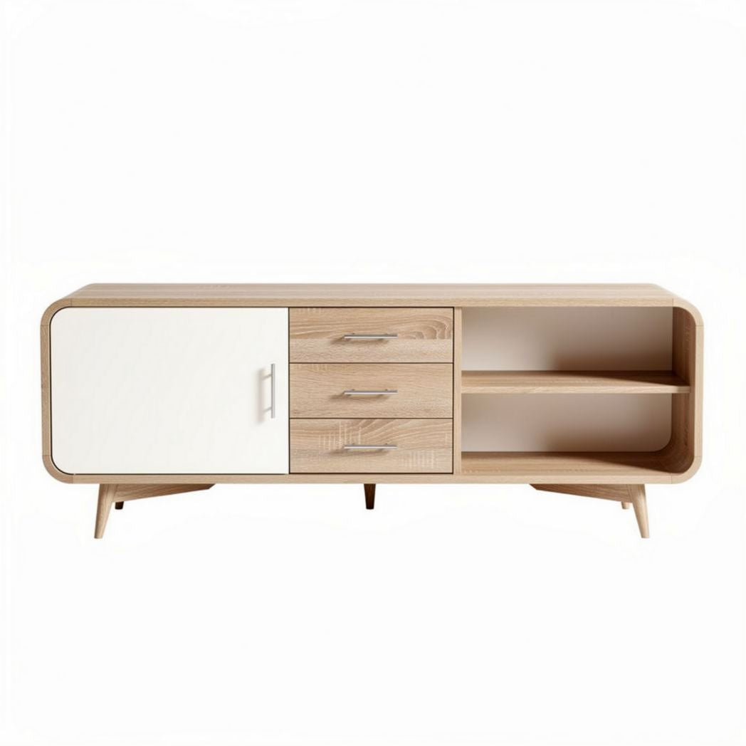Dressoir van hout met witte deur en lades 150 x 40 x 50cm