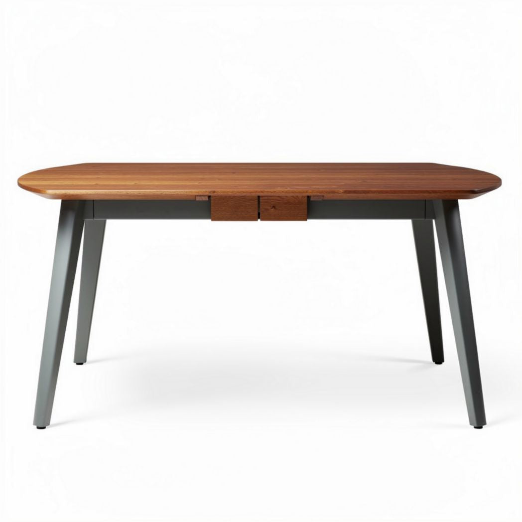 houten tafel met afgeronde hoeken en metalen poten 160 x 80 x 75cm