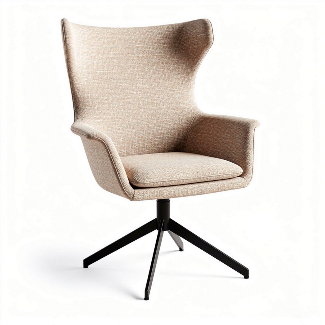 Luxe draaistoel van stof met zwarte voet 80 x 70 x 100cm beige