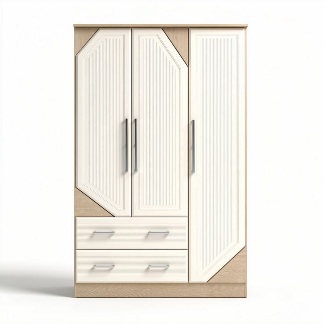 Kast met drie deuren en twee lades van wit gelamineerd materiaal 180 x 90 x 50cm